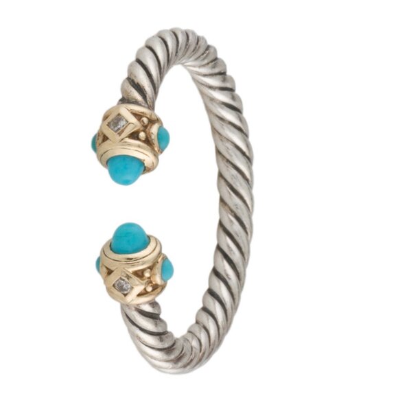 DAVID YURMAN STERLING SILVER & 14K GOLD TUQUOISE & DIAMOND RENAISSANCE RING - Picture 4 of 9